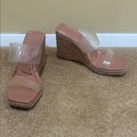 Zara Women's Wedge Sandals with Clear Straps - Brown - Picture 4 of 14